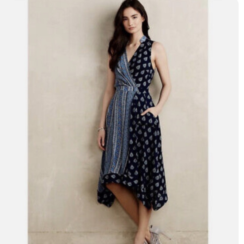 Anthropologie Maeve Mixed Pattern Fairycore Faux Wrap Dress